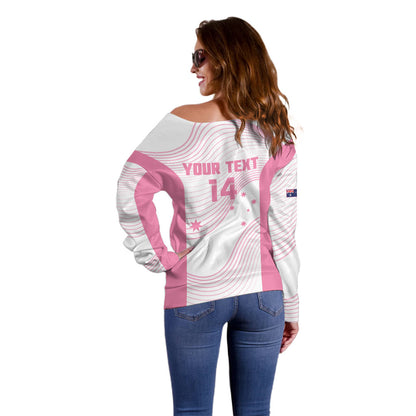 Custom Bowls Australia Breast Cancer Off Shoulder Sweater Pink Ribbon Curve Sporty