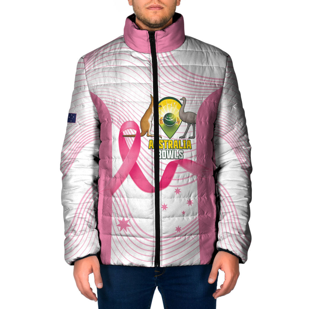 Custom Bowls Australia Breast Cancer Padded Jacket Pink Ribbon Curve Sporty