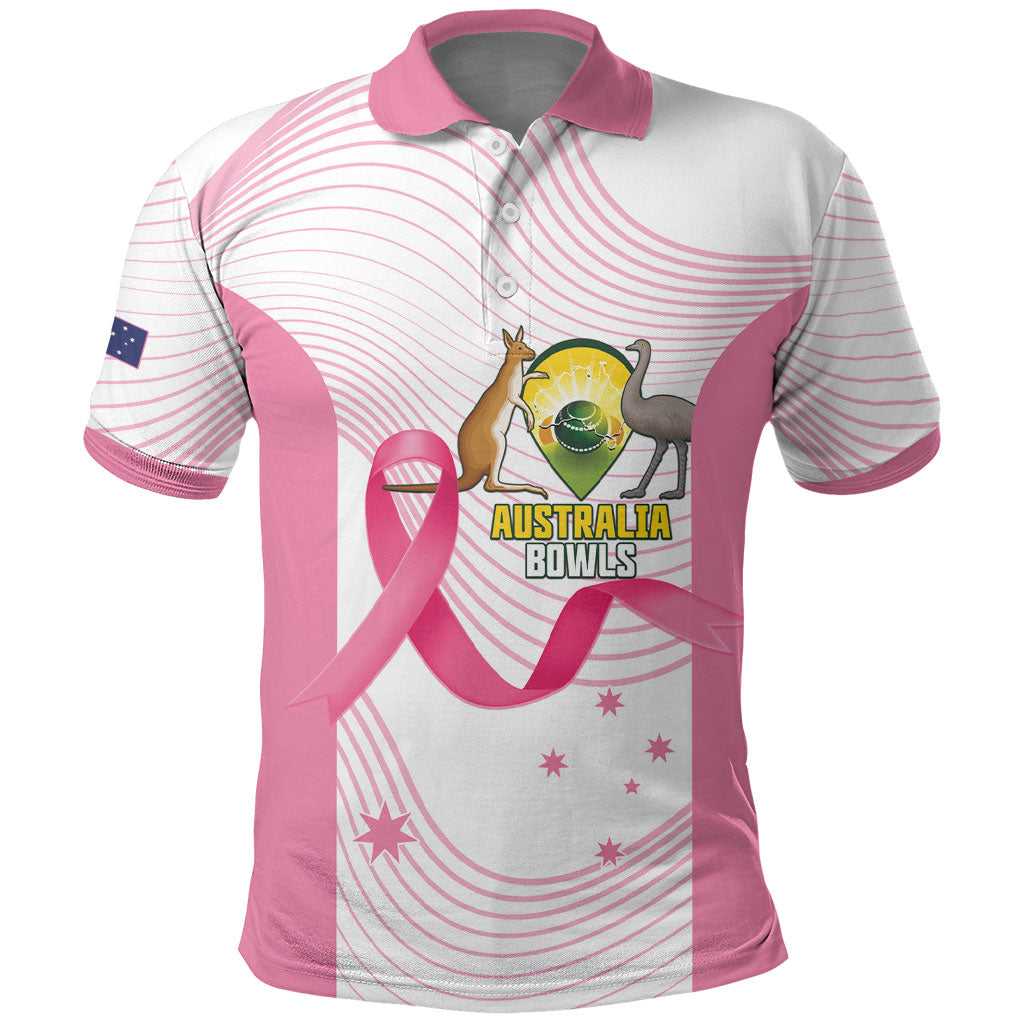 Custom Bowls Australia Breast Cancer Polo Shirt Pink Ribbon Curve Sporty
