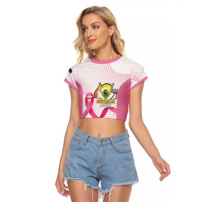 Custom Bowls Australia Breast Cancer Raglan Cropped T Shirt Pink Ribbon Curve Sporty