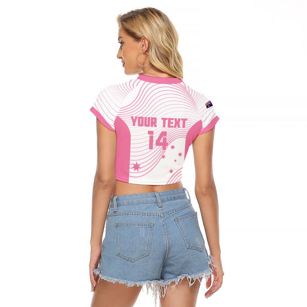Custom Bowls Australia Breast Cancer Raglan Cropped T Shirt Pink Ribbon Curve Sporty
