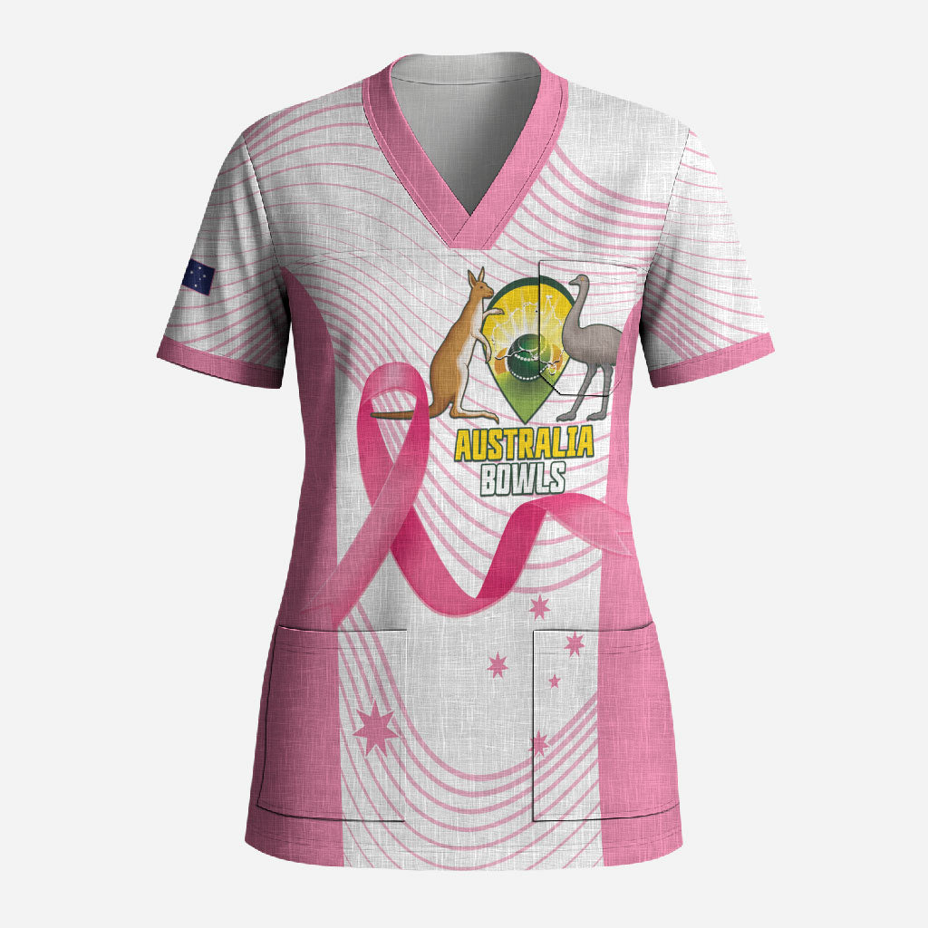 Custom Bowls Australia Breast Cancer Scrub Top Pink Ribbon Curve Sporty