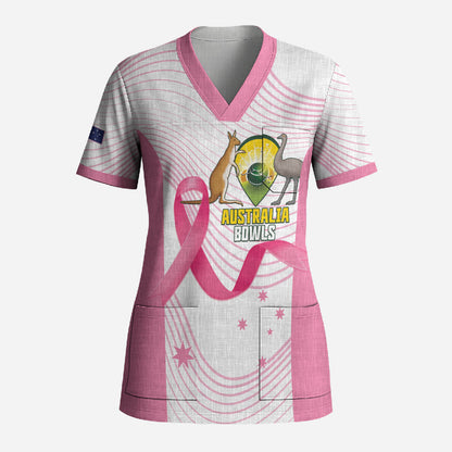 Custom Bowls Australia Breast Cancer Scrub Top Pink Ribbon Curve Sporty