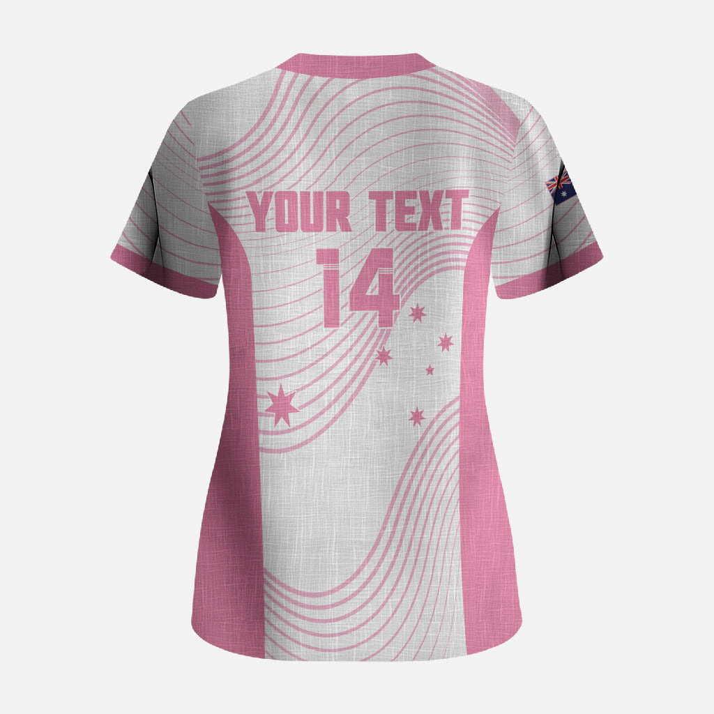Custom Bowls Australia Breast Cancer Scrub Top Pink Ribbon Curve Sporty