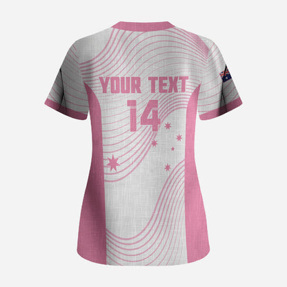 Custom Bowls Australia Breast Cancer Scrub Top Pink Ribbon Curve Sporty