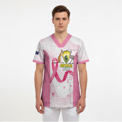 Custom Bowls Australia Breast Cancer Scrub Top Pink Ribbon Curve Sporty