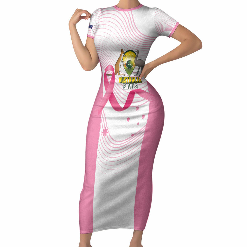 Custom Bowls Australia Breast Cancer Short Sleeve Bodycon Dress Pink Ribbon Curve Sporty
