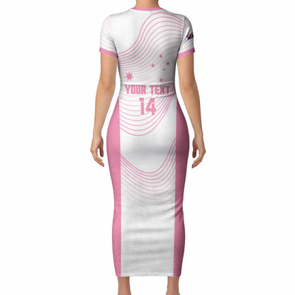 Custom Bowls Australia Breast Cancer Short Sleeve Bodycon Dress Pink Ribbon Curve Sporty