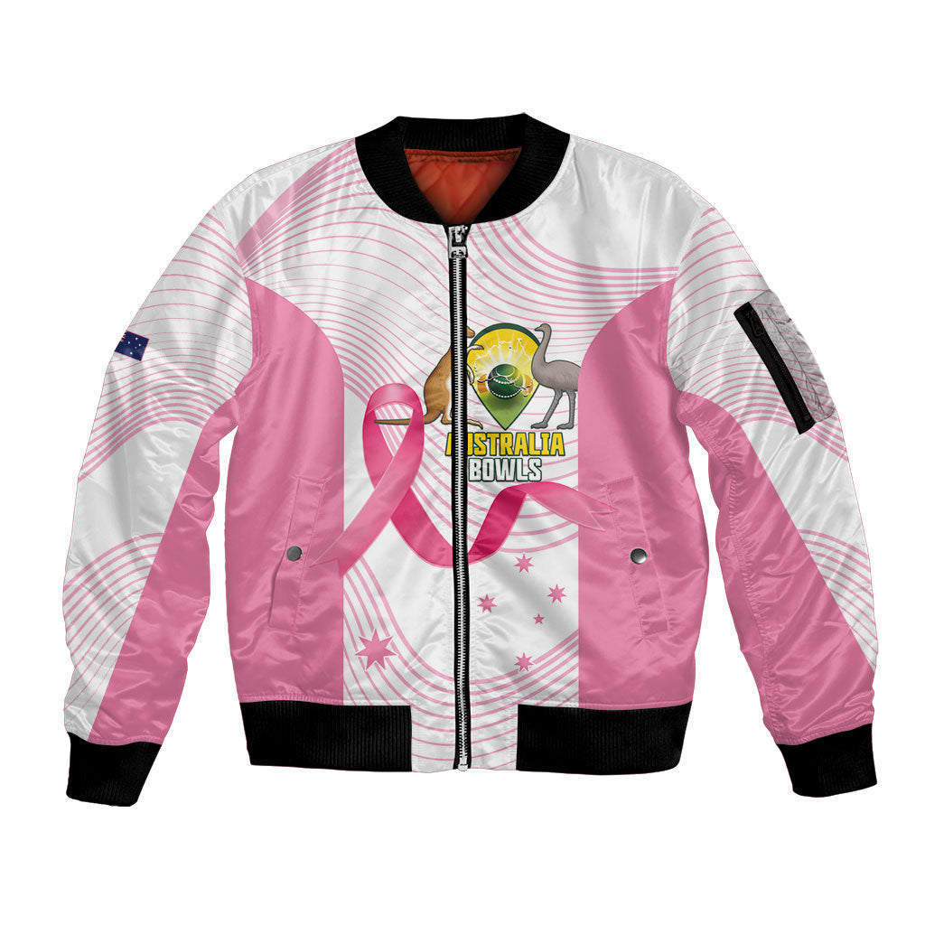 Custom Bowls Australia Breast Cancer Sleeve Zip Bomber Jacket Pink Ribbon Curve Sporty