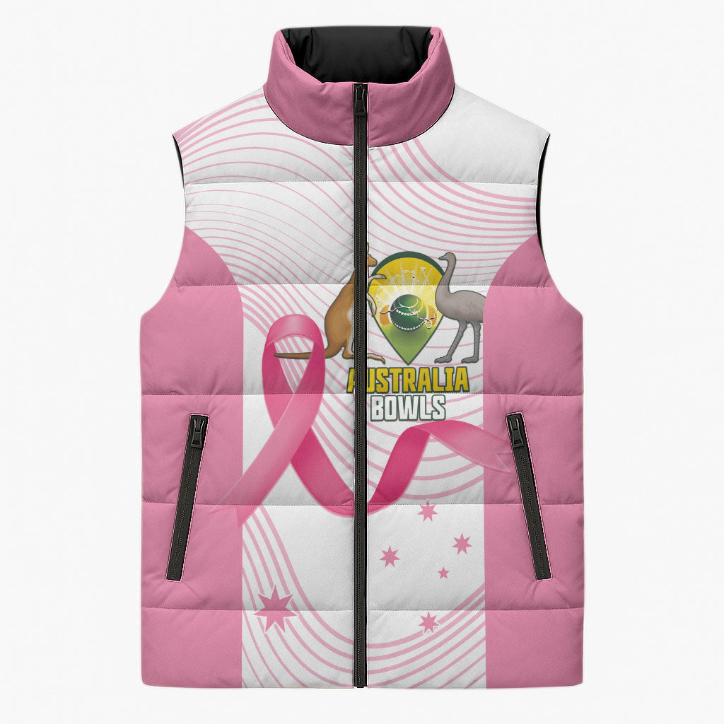 Custom Bowls Australia Breast Cancer Sleeveless Puffer Jacket Pink Ribbon Curve Sporty