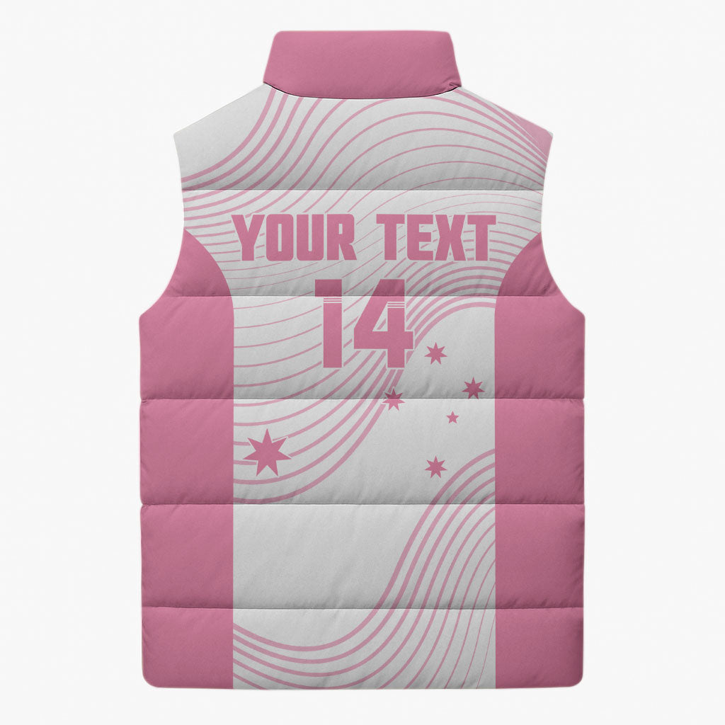 Custom Bowls Australia Breast Cancer Sleeveless Puffer Jacket Pink Ribbon Curve Sporty