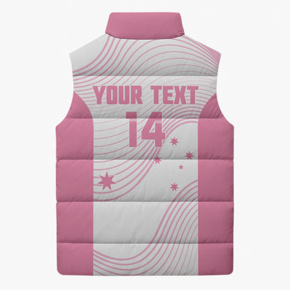 Custom Bowls Australia Breast Cancer Sleeveless Puffer Jacket Pink Ribbon Curve Sporty