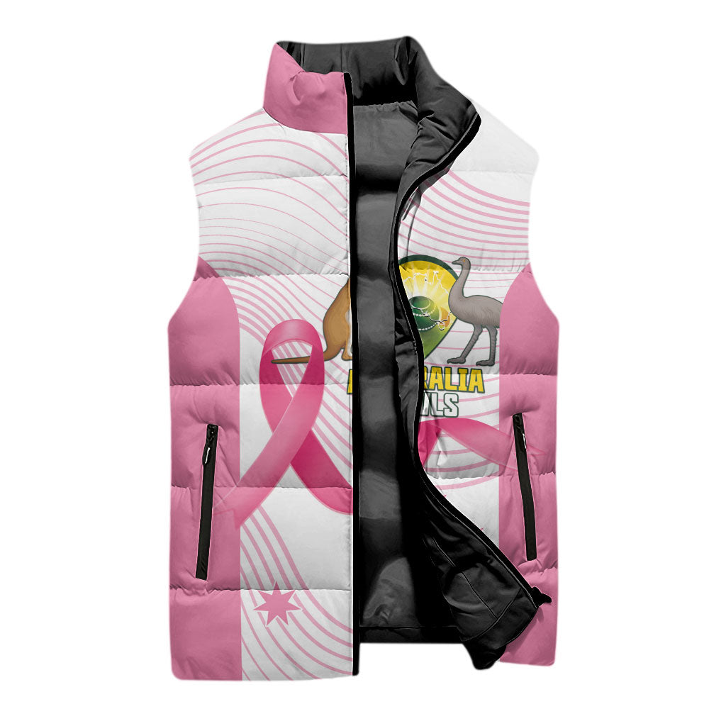 Custom Bowls Australia Breast Cancer Sleeveless Puffer Jacket Pink Ribbon Curve Sporty