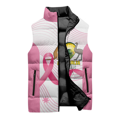 Custom Bowls Australia Breast Cancer Sleeveless Puffer Jacket Pink Ribbon Curve Sporty