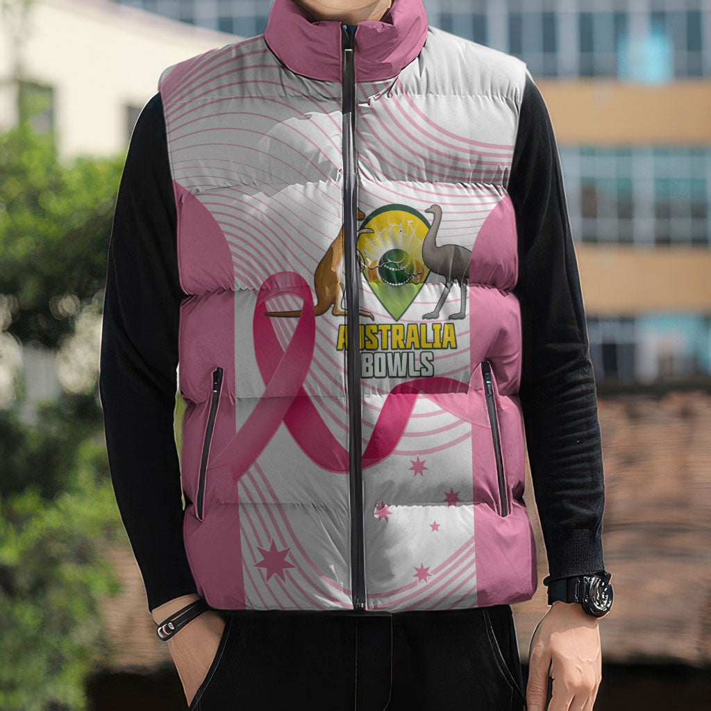 Custom Bowls Australia Breast Cancer Sleeveless Puffer Jacket Pink Ribbon Curve Sporty