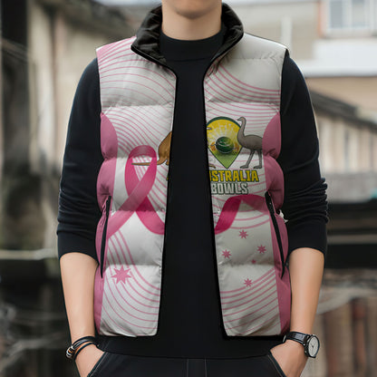 Custom Bowls Australia Breast Cancer Sleeveless Puffer Jacket Pink Ribbon Curve Sporty