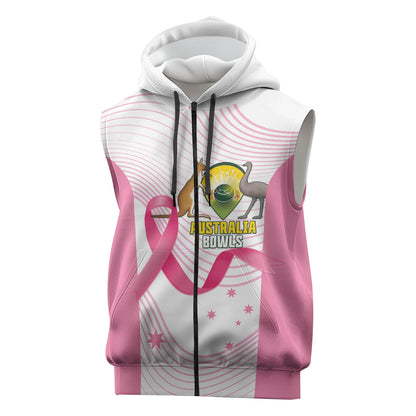 Custom Bowls Australia Breast Cancer Sleeveless Zip Hoodie Pink Ribbon Curve Sporty