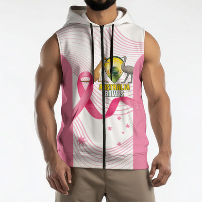 Custom Bowls Australia Breast Cancer Sleeveless Zip Hoodie Pink Ribbon Curve Sporty