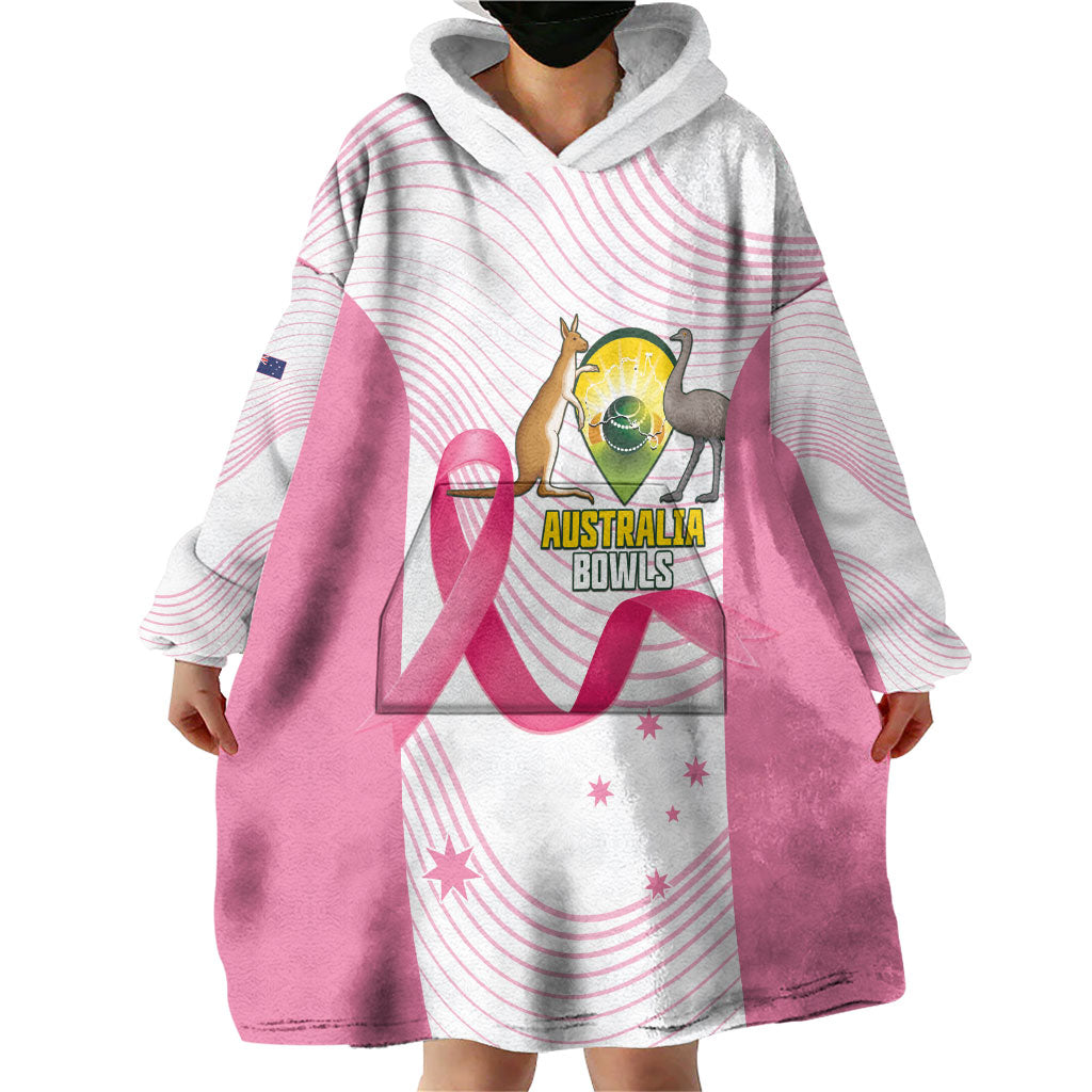 Custom Bowls Australia Breast Cancer Wearable Blanket Hoodie Pink Ribbon Curve Sporty