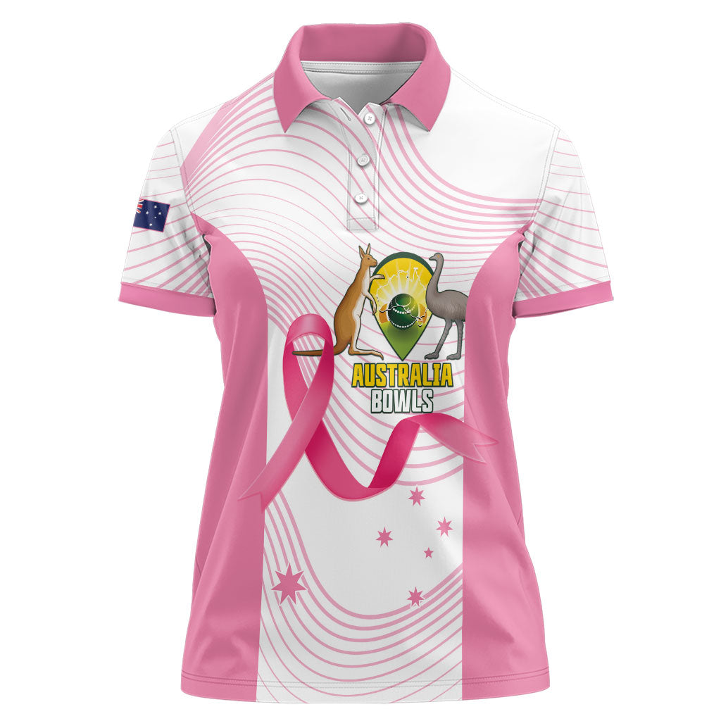Custom Bowls Australia Breast Cancer Women Polo Shirt Pink Ribbon Curve Sporty