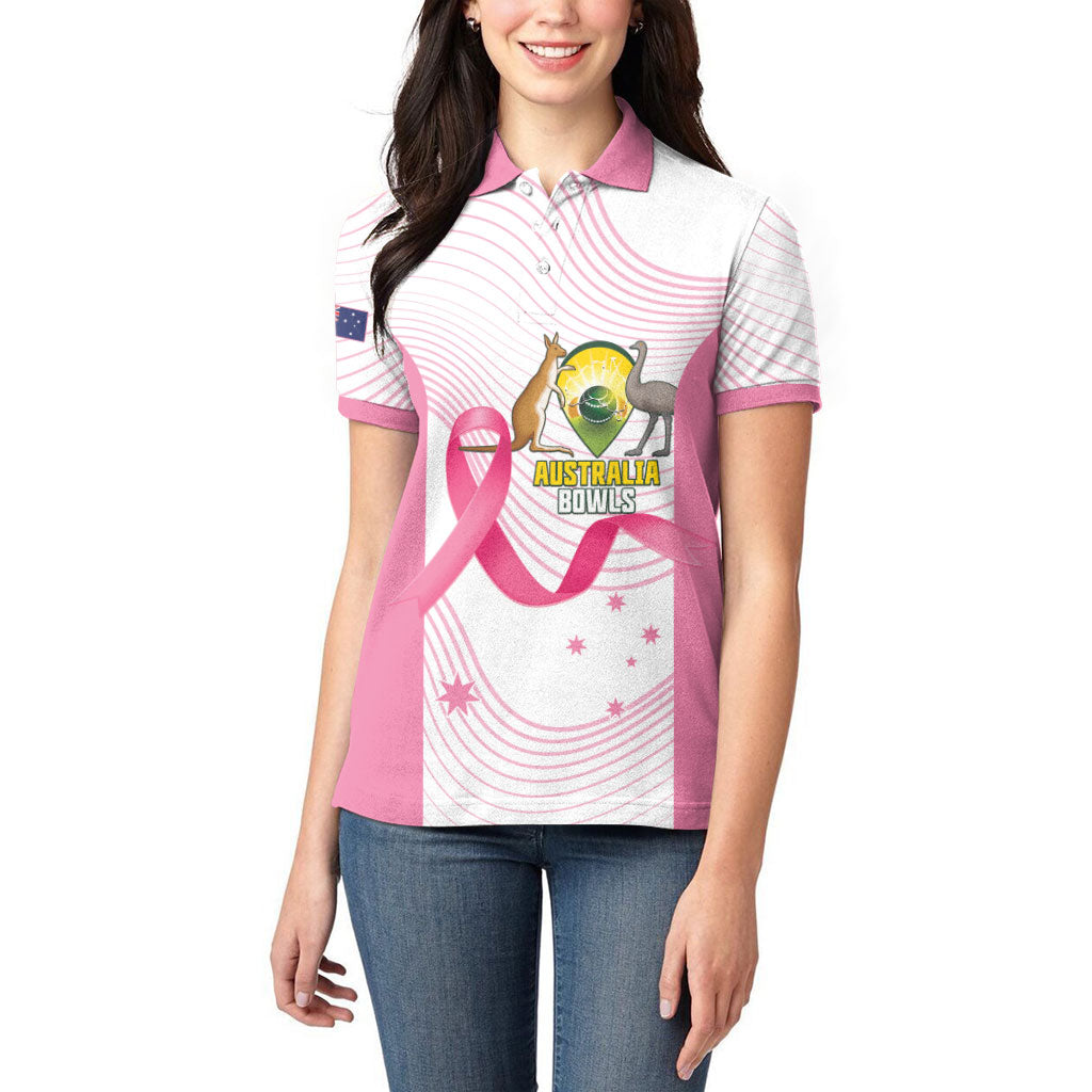 Custom Bowls Australia Breast Cancer Women Polo Shirt Pink Ribbon Curve Sporty