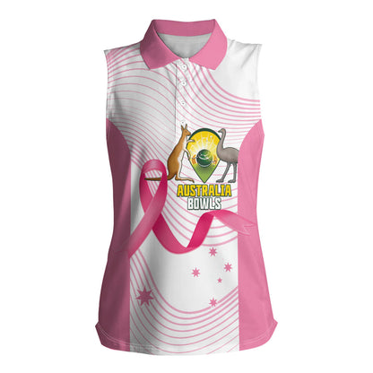 Custom Bowls Australia Breast Cancer Women Sleeveless Polo Shirt Pink Ribbon Curve Sporty