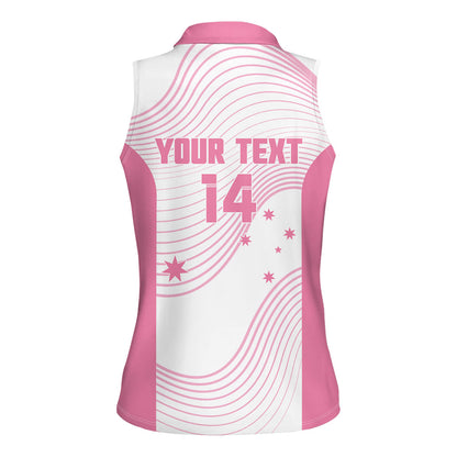 Custom Bowls Australia Breast Cancer Women Sleeveless Polo Shirt Pink Ribbon Curve Sporty