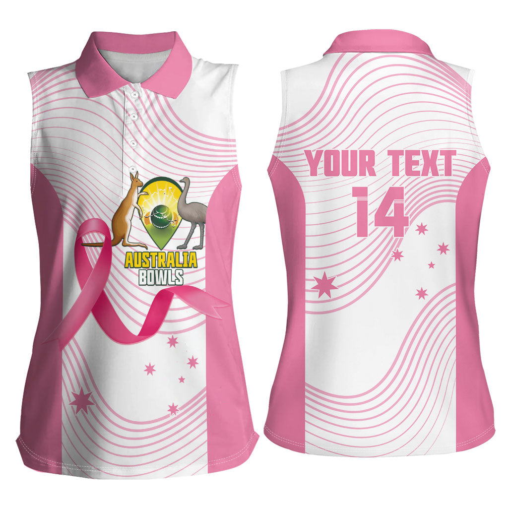 Custom Bowls Australia Breast Cancer Women Sleeveless Polo Shirt Pink Ribbon Curve Sporty