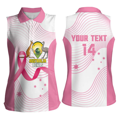 Custom Bowls Australia Breast Cancer Women Sleeveless Polo Shirt Pink Ribbon Curve Sporty