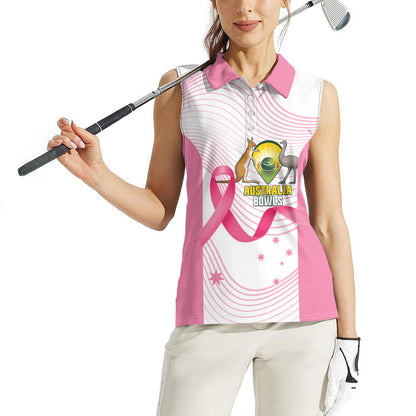 Custom Bowls Australia Breast Cancer Women Sleeveless Polo Shirt Pink Ribbon Curve Sporty