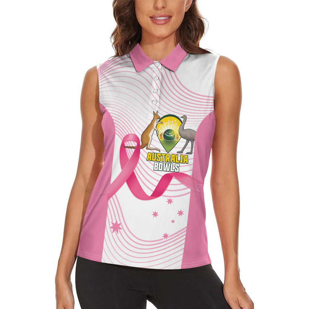 Custom Bowls Australia Breast Cancer Women Sleeveless Polo Shirt Pink Ribbon Curve Sporty