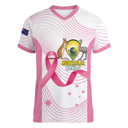Custom Bowls Australia Breast Cancer Women V-Neck T-Shirt Pink Ribbon Curve Sporty