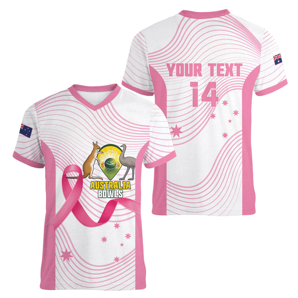 Custom Bowls Australia Breast Cancer Women V-Neck T-Shirt Pink Ribbon Curve Sporty