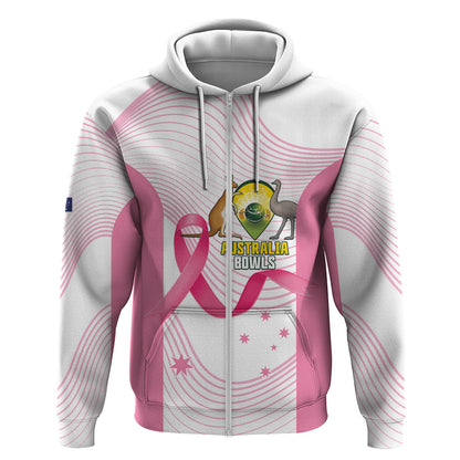 Custom Bowls Australia Breast Cancer Zip Hoodie Pink Ribbon Curve Sporty