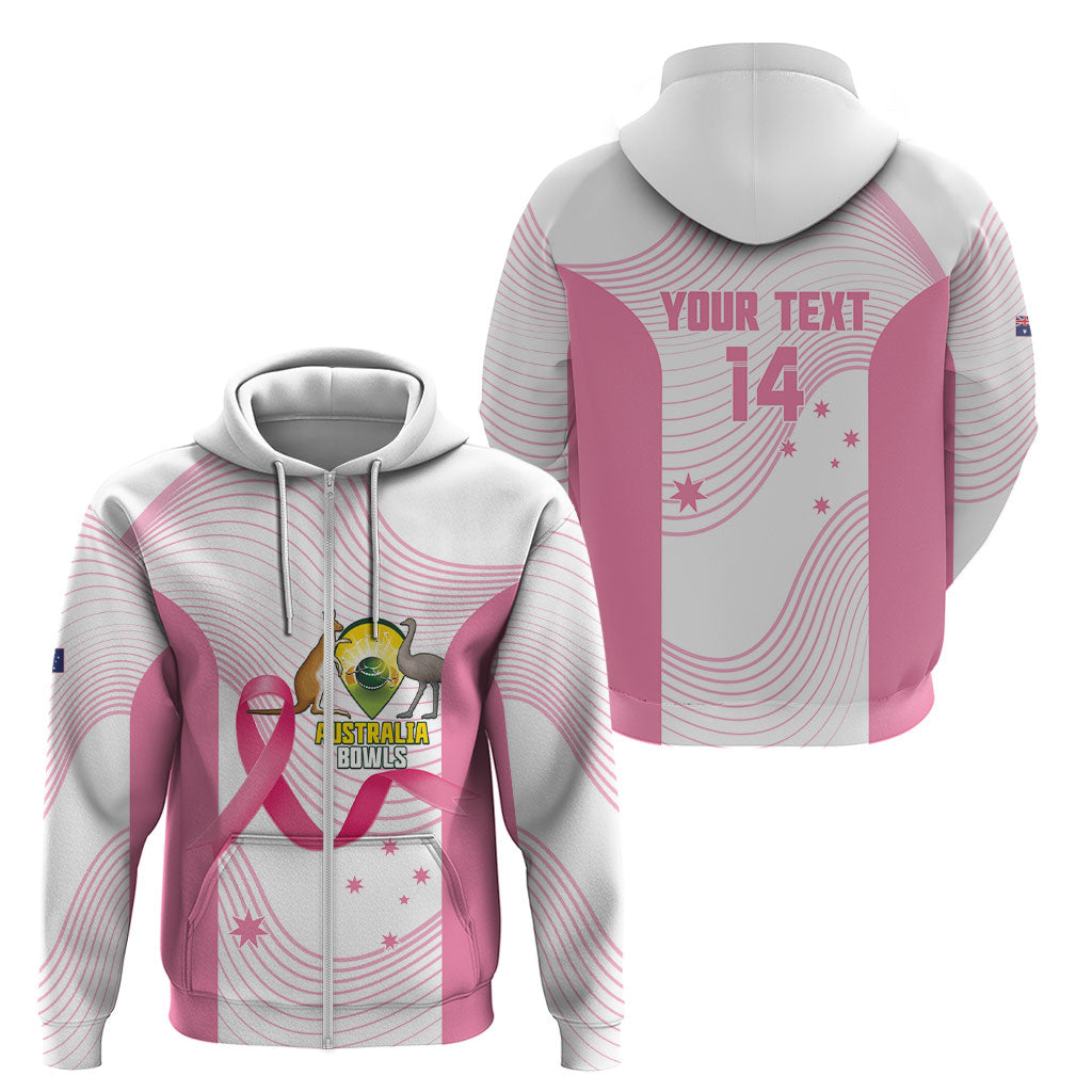 Custom Bowls Australia Breast Cancer Zip Hoodie Pink Ribbon Curve Sporty
