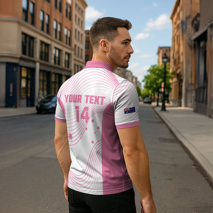 Custom Bowls Australia Breast Cancer Zipper Polo Shirt Pink Ribbon Curve Sporty