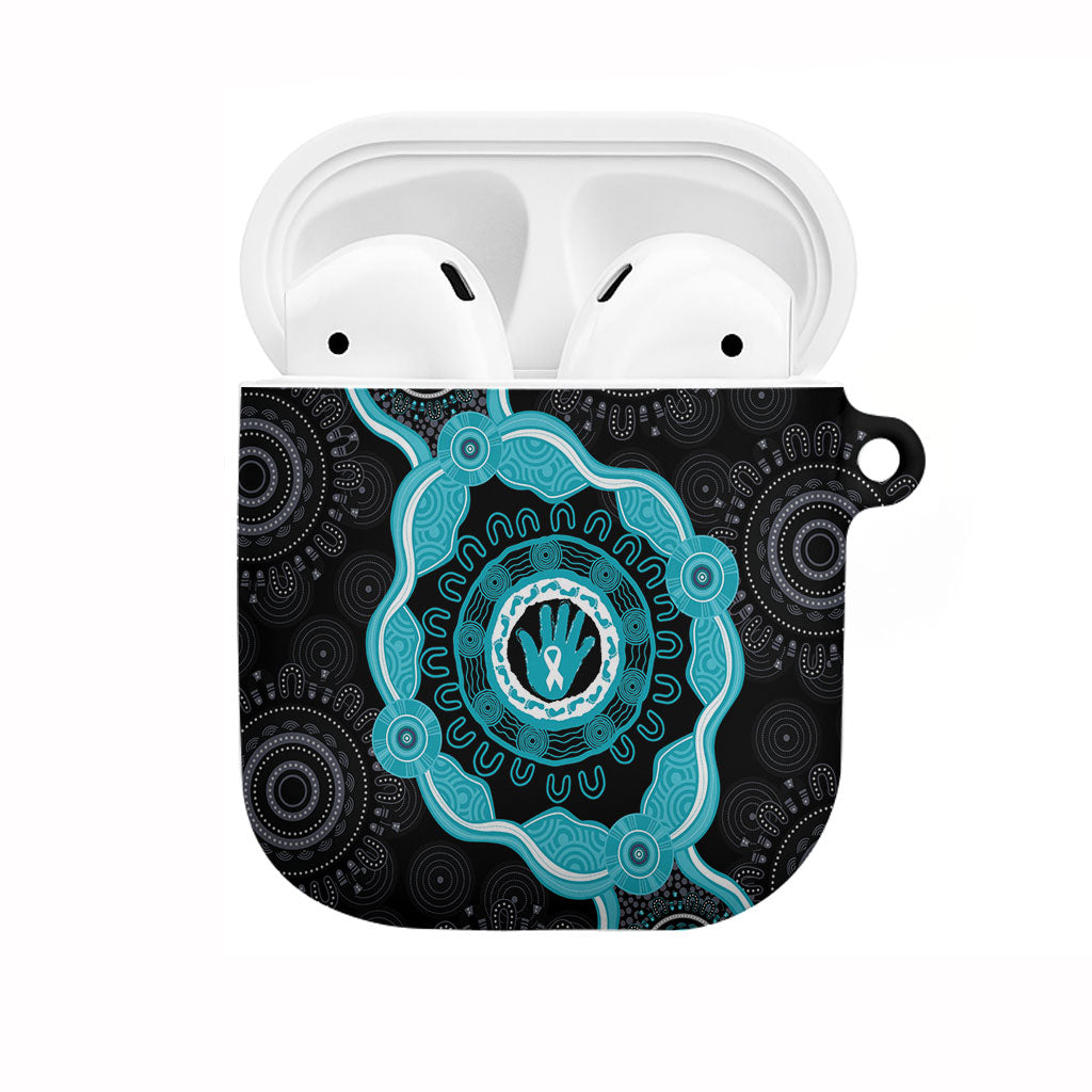 Australia Ovarian Cancer Support AirPods Case Brave Strong Teal Ribbon Aboriginal Art