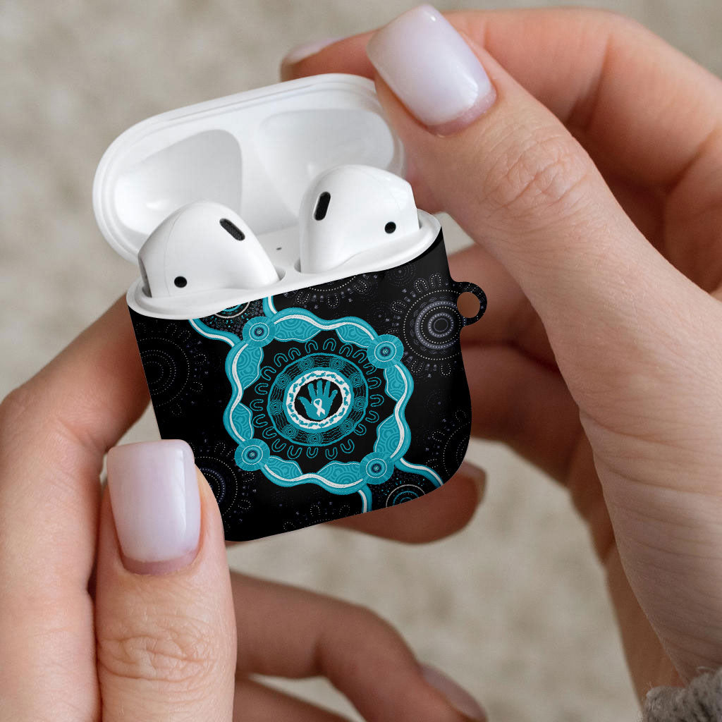 Australia Ovarian Cancer Support AirPods Case Brave Strong Teal Ribbon Aboriginal Art