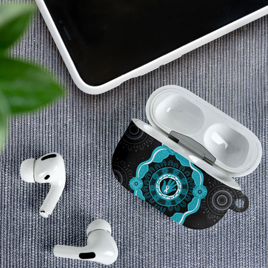 Australia Ovarian Cancer Support AirPods Case Brave Strong Teal Ribbon Aboriginal Art