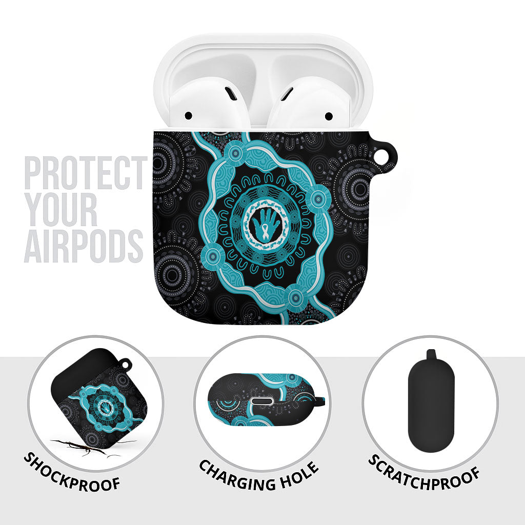 Australia Ovarian Cancer Support AirPods Case Brave Strong Teal Ribbon Aboriginal Art