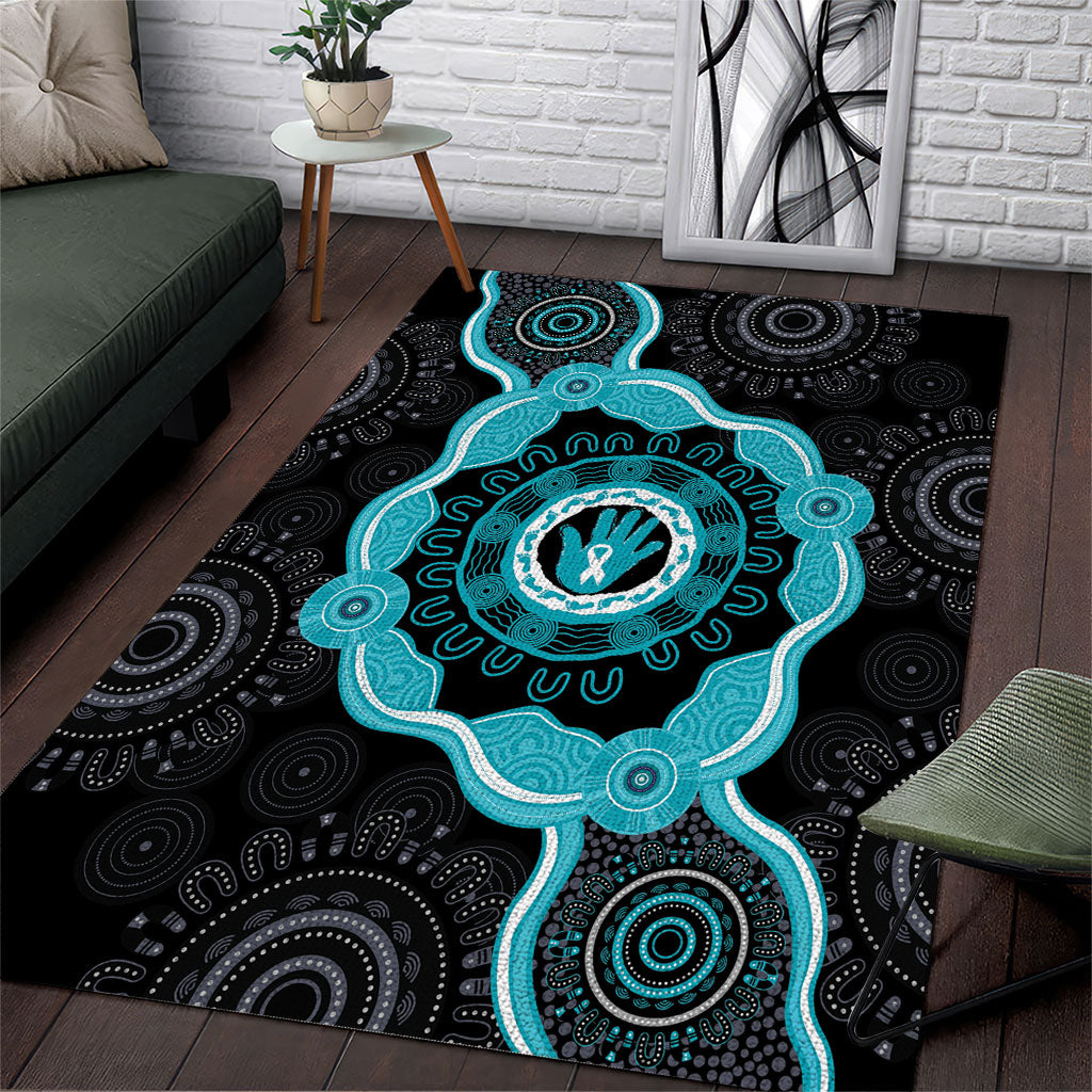 Australia Ovarian Cancer Support Area Rug Brave Strong Teal Ribbon Aboriginal Art