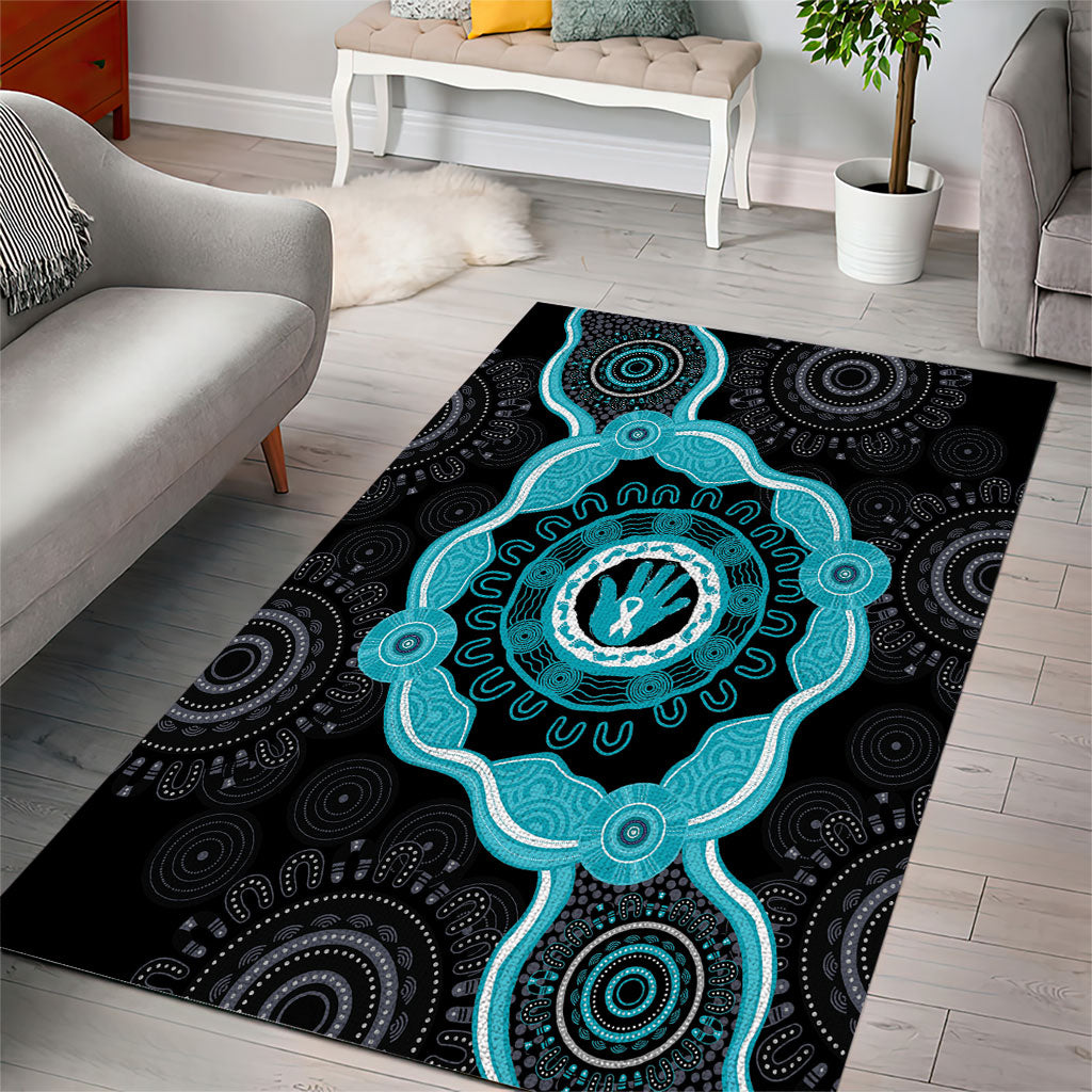 Australia Ovarian Cancer Support Area Rug Brave Strong Teal Ribbon Aboriginal Art