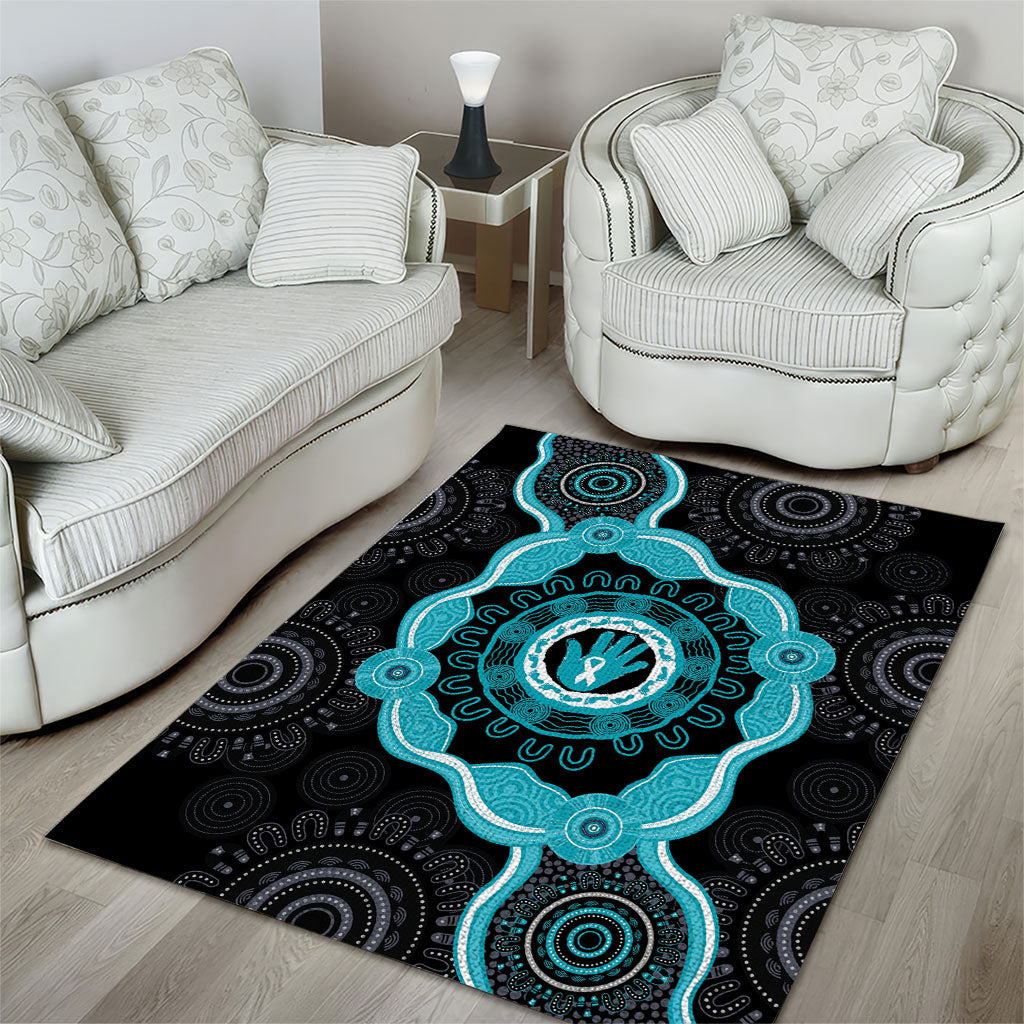 Australia Ovarian Cancer Support Area Rug Brave Strong Teal Ribbon Aboriginal Art