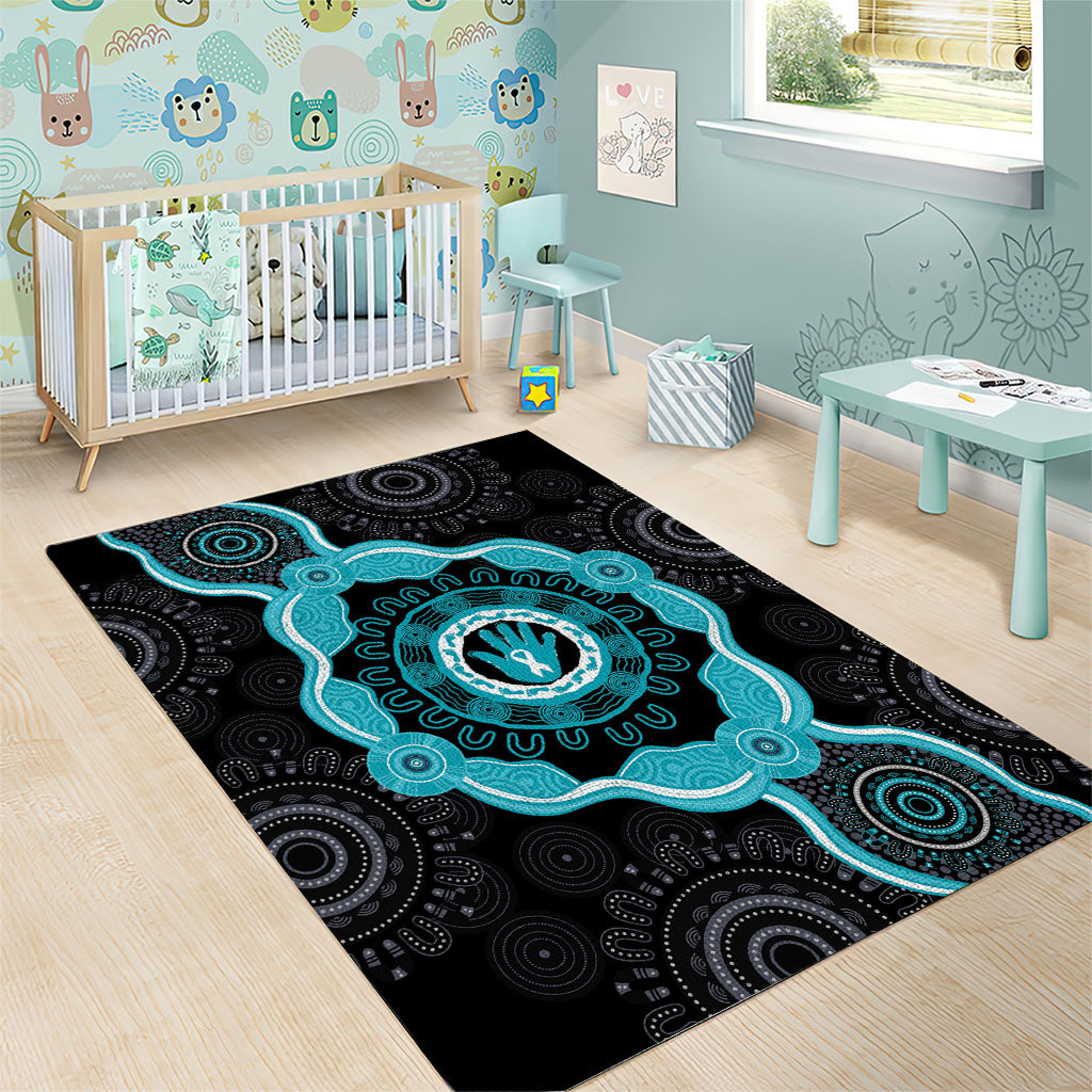 Australia Ovarian Cancer Support Area Rug Brave Strong Teal Ribbon Aboriginal Art