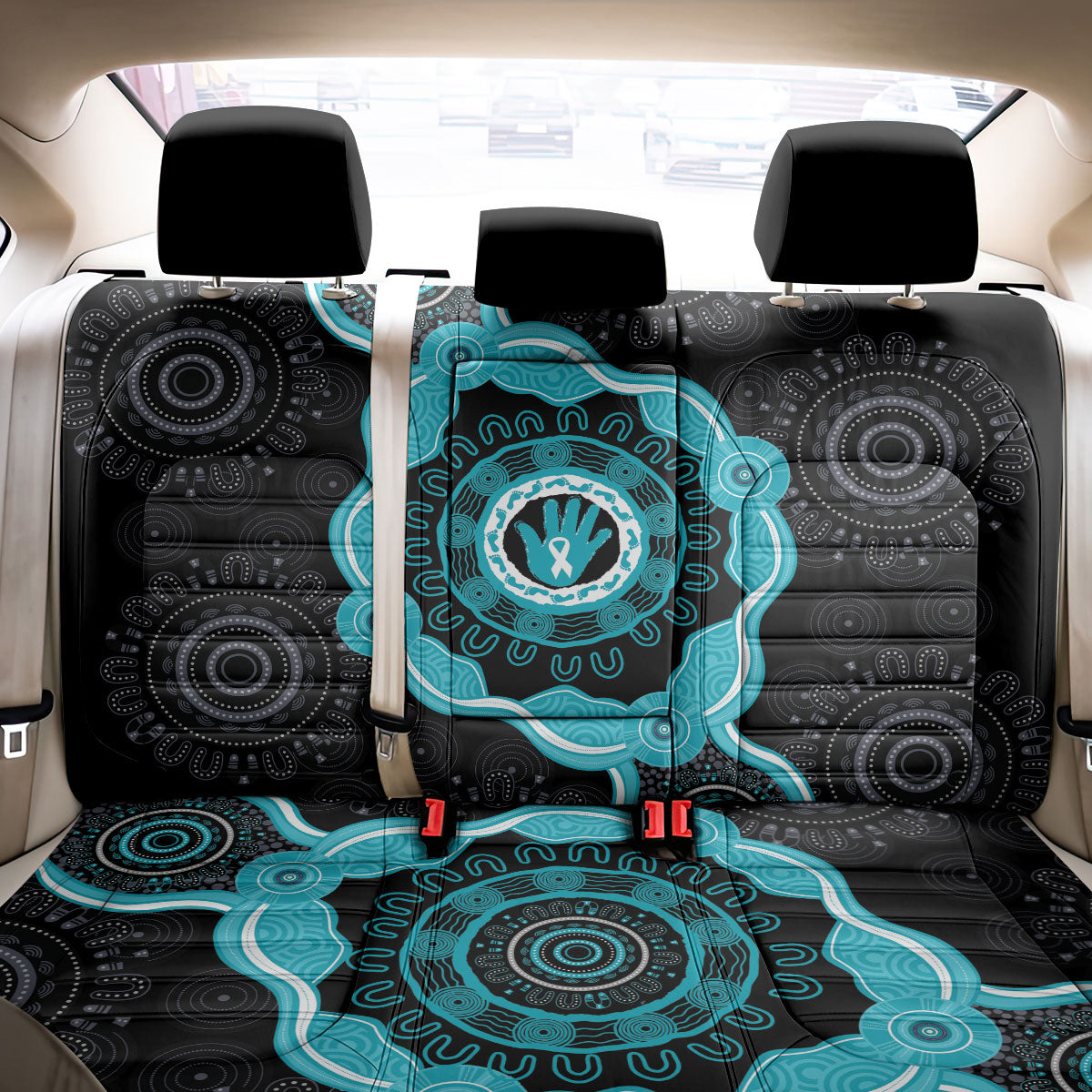 Australia Ovarian Cancer Support Back Car Seat Cover Brave Strong Teal Ribbon Aboriginal Art