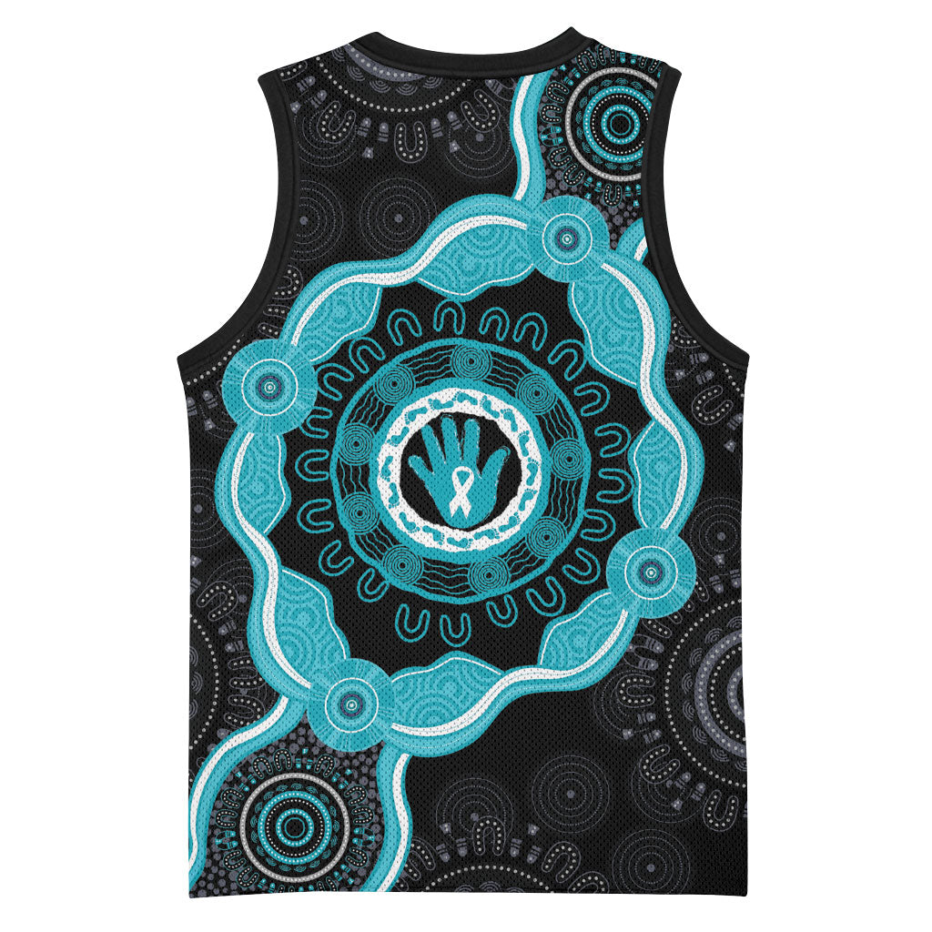 Australia Ovarian Cancer Support Basketball Jersey Brave Strong Teal Ribbon Aboriginal Art