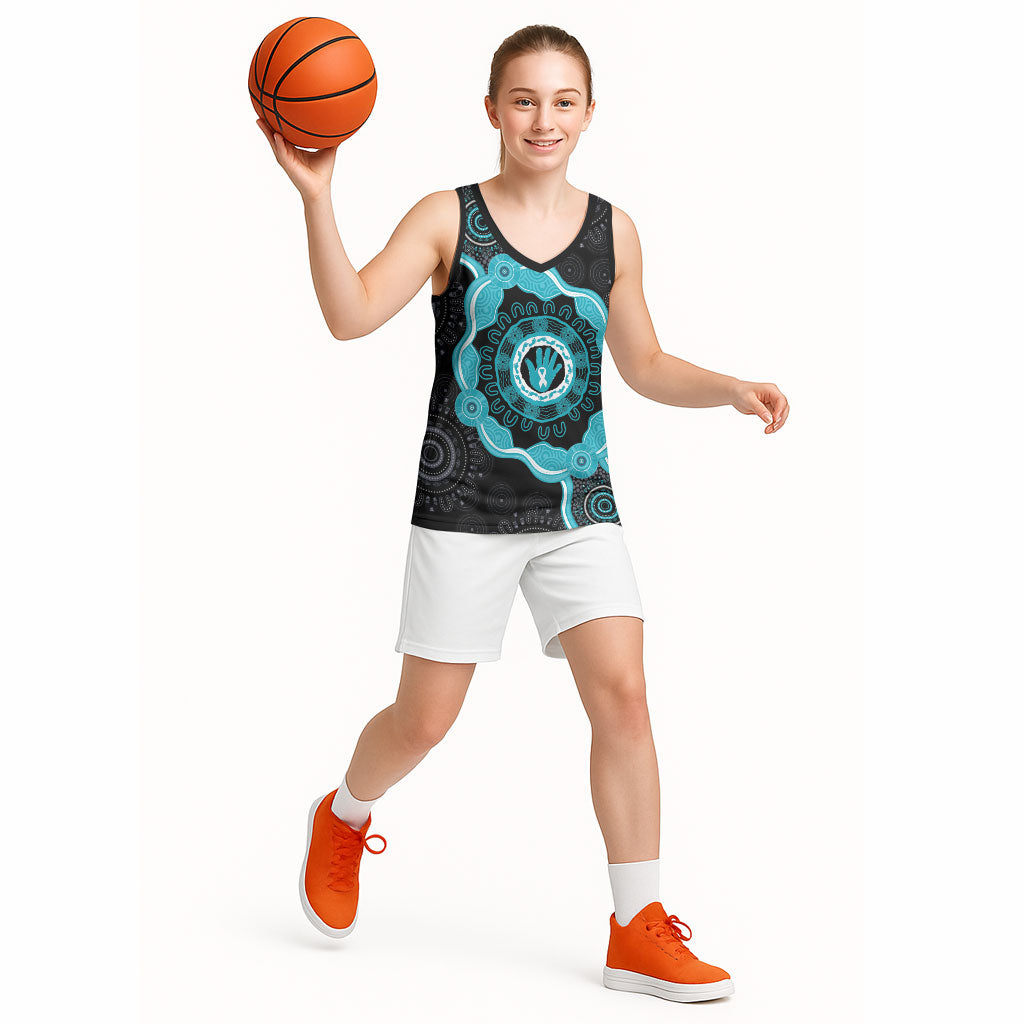 Australia Ovarian Cancer Support Basketball Jersey Brave Strong Teal Ribbon Aboriginal Art