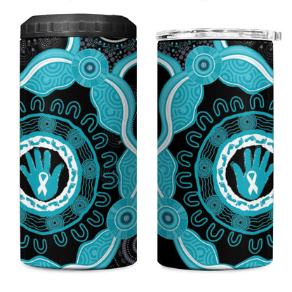 Australia Ovarian Cancer Support 4 in 1 Can Cooler Tumbler Brave Strong Teal Ribbon Aboriginal Art