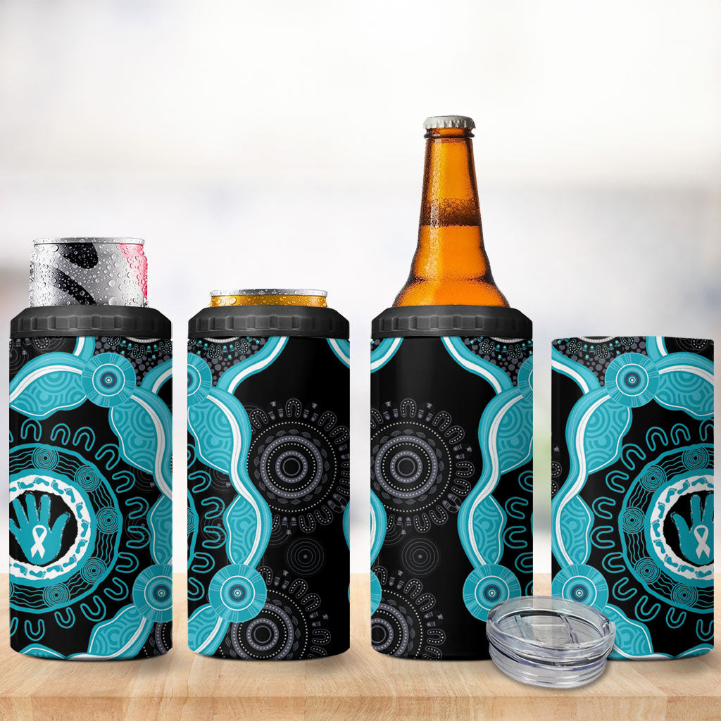 Australia Ovarian Cancer Support 4 in 1 Can Cooler Tumbler Brave Strong Teal Ribbon Aboriginal Art