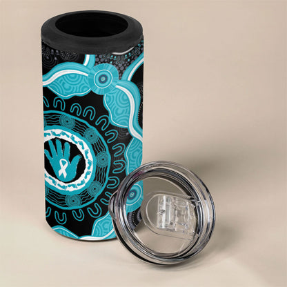 Australia Ovarian Cancer Support 4 in 1 Can Cooler Tumbler Brave Strong Teal Ribbon Aboriginal Art